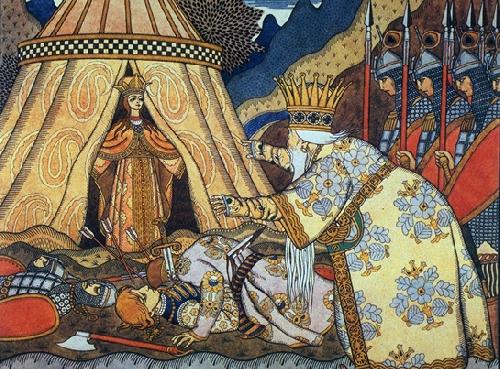 Ivan Bilibin Tsar Dadon meets the Shemakha queen